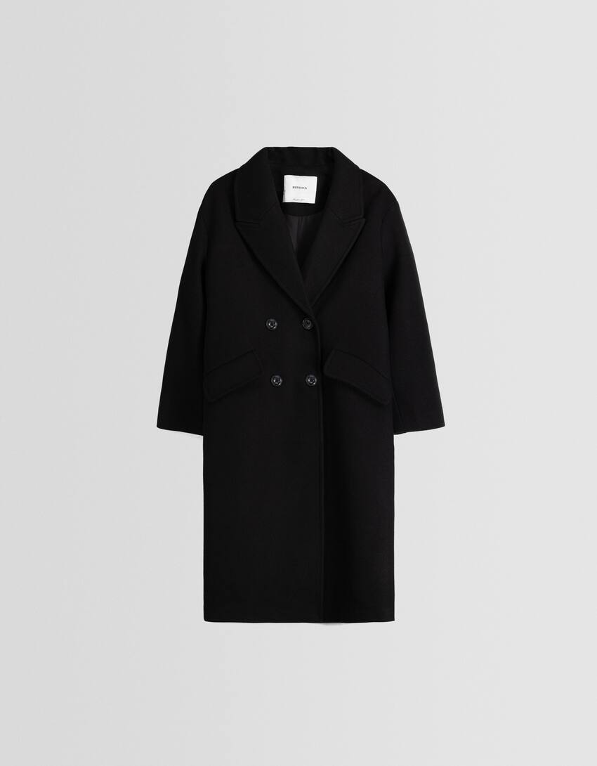 Drop-shoulder long coat-Black-4
