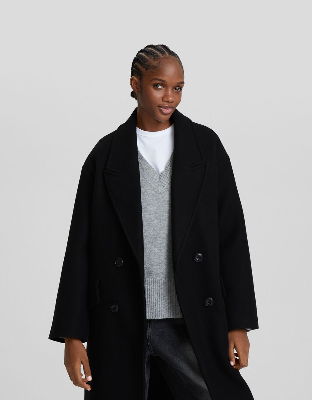 Manteau long épaules tombantes-Noir-1