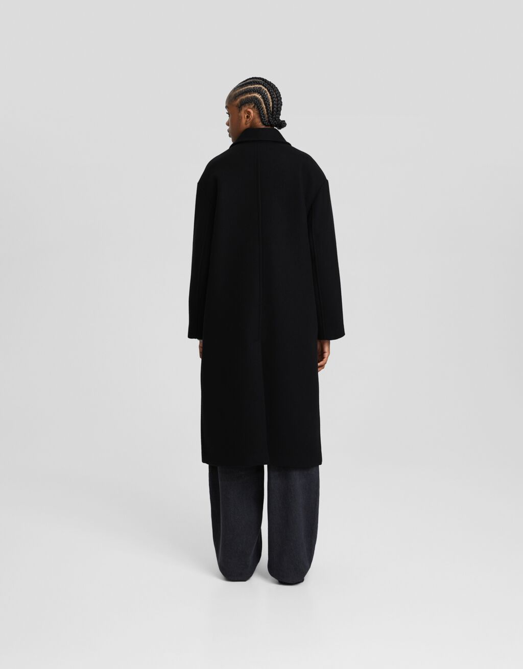 Drop-shoulder long coat-Black-2