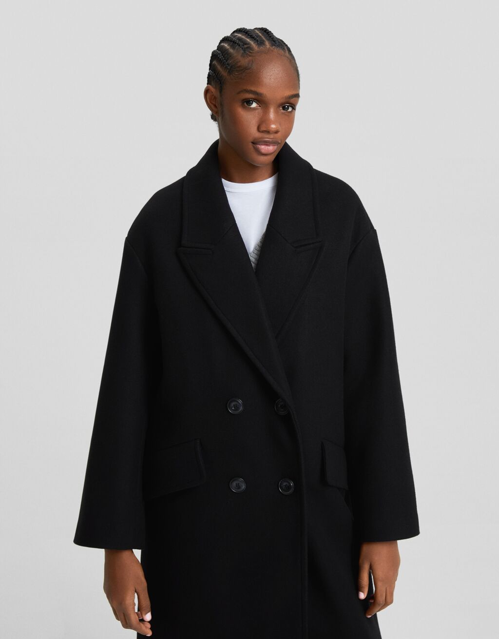 Drop-shoulder long coat-Black-3