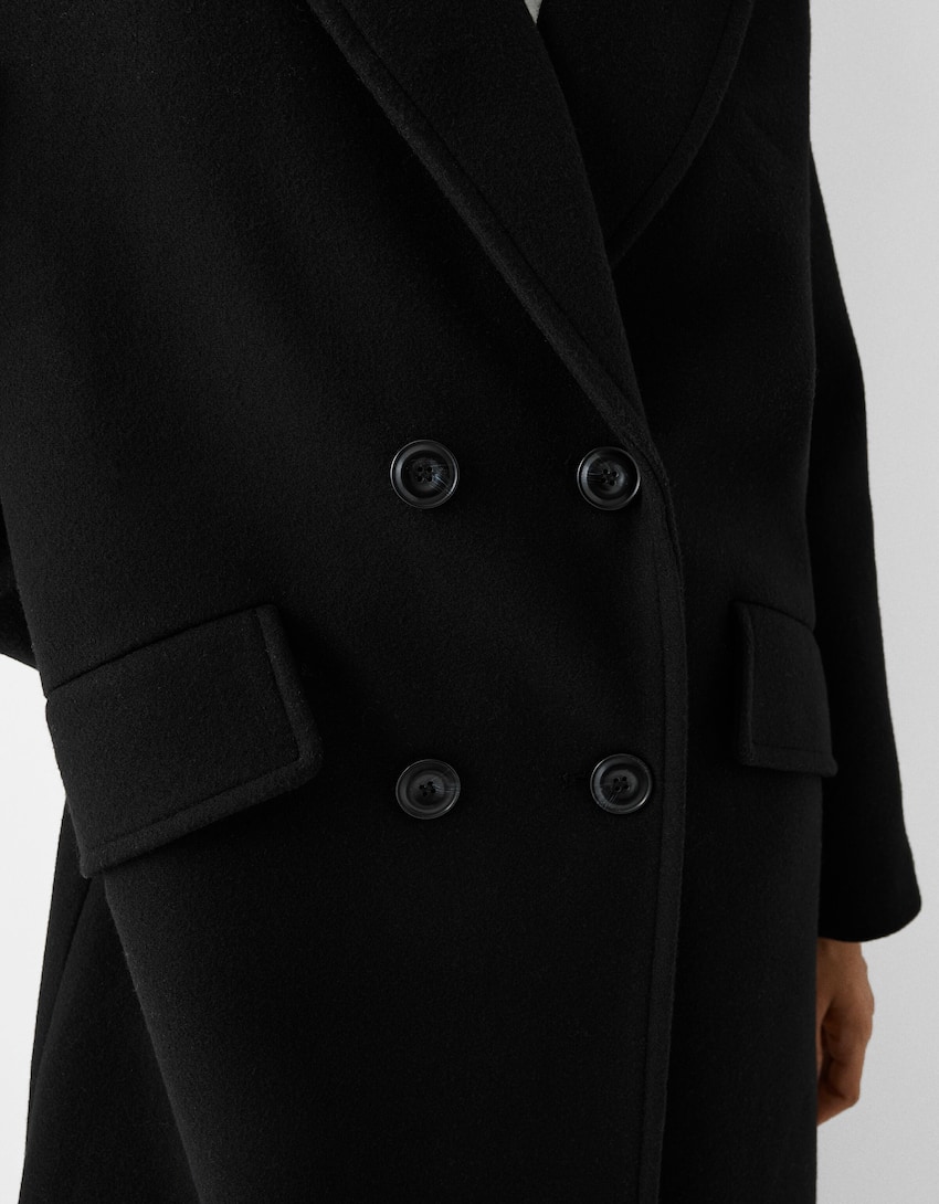 Drop-shoulder long coat-Black-6