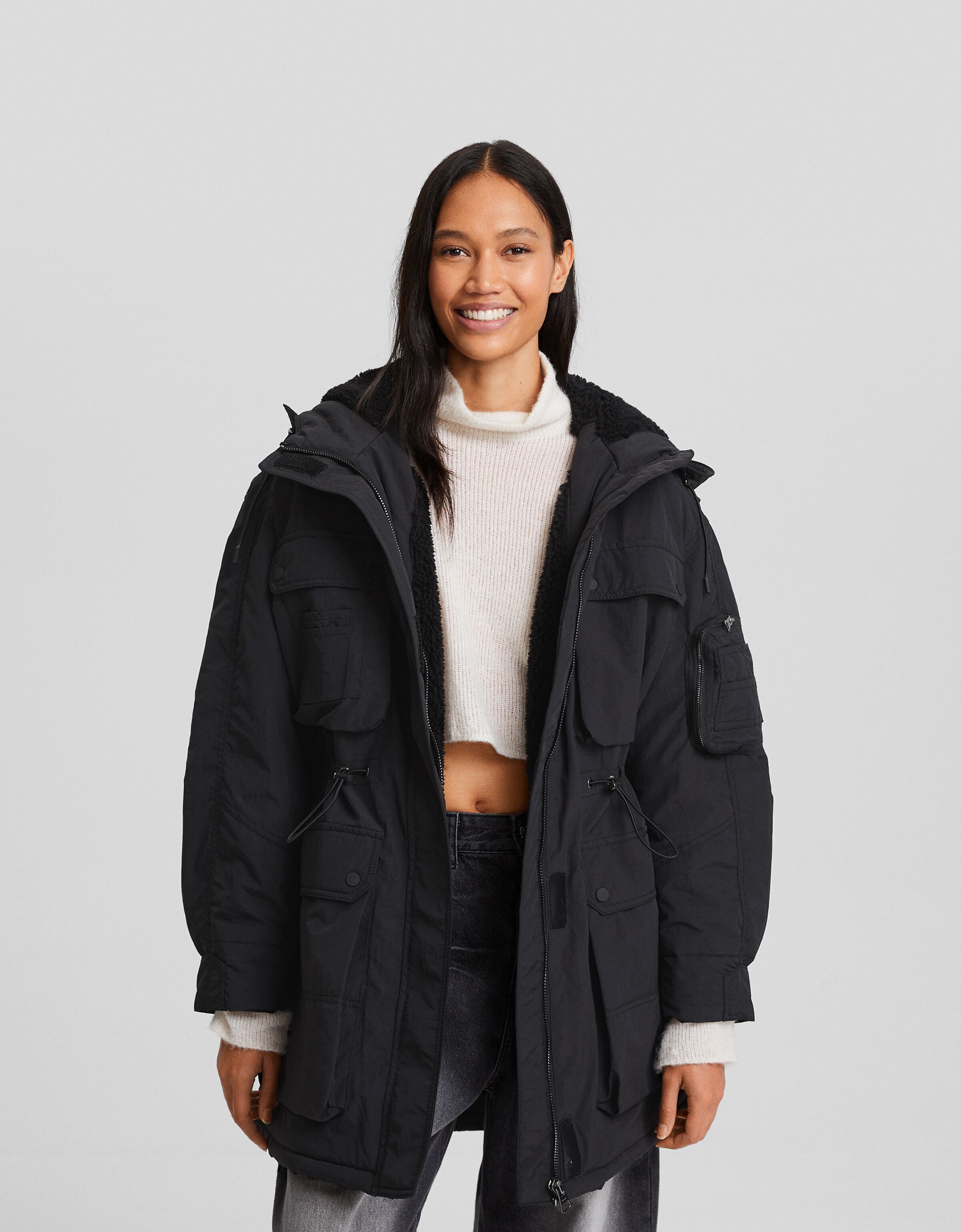 Bershka oversized outlet faux shearling jacket