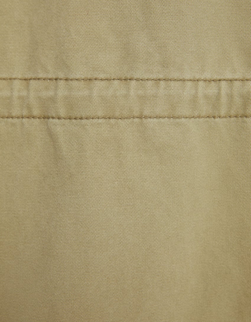 Long cotton parka with faux shearling lining-Khaki-5