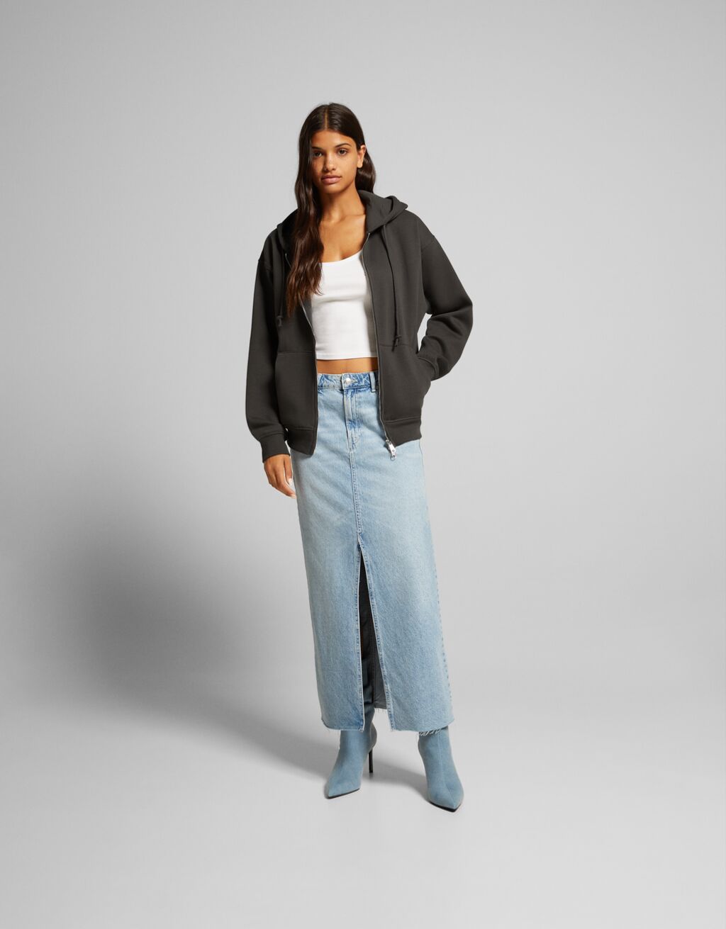 Sweat zippé capuche oversize-Gris foncé-3