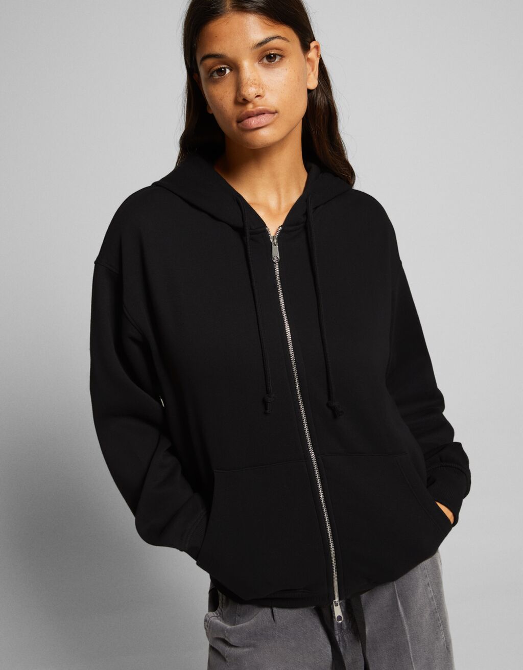 Sweat zippé capuche oversize-Noir-2