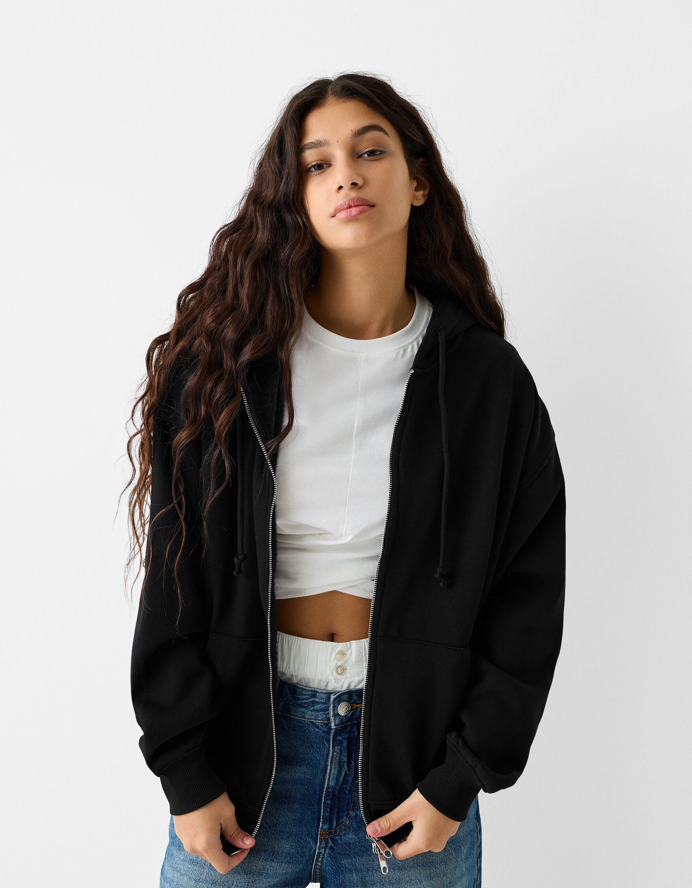 Oversized black cheap zip hoodie