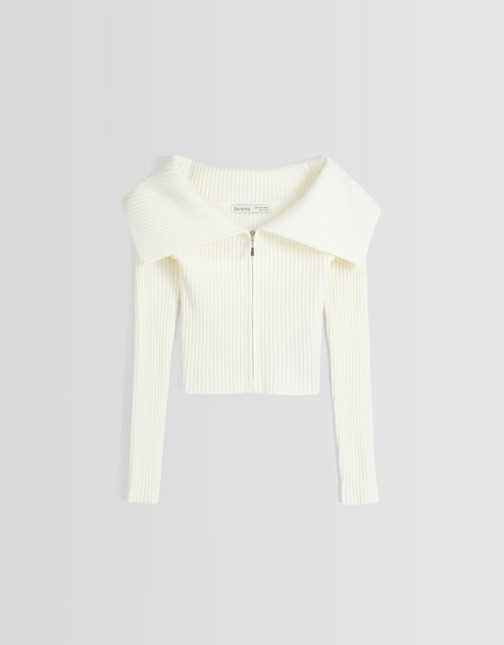 Bardot neck zip-up cardigan-Cream-3