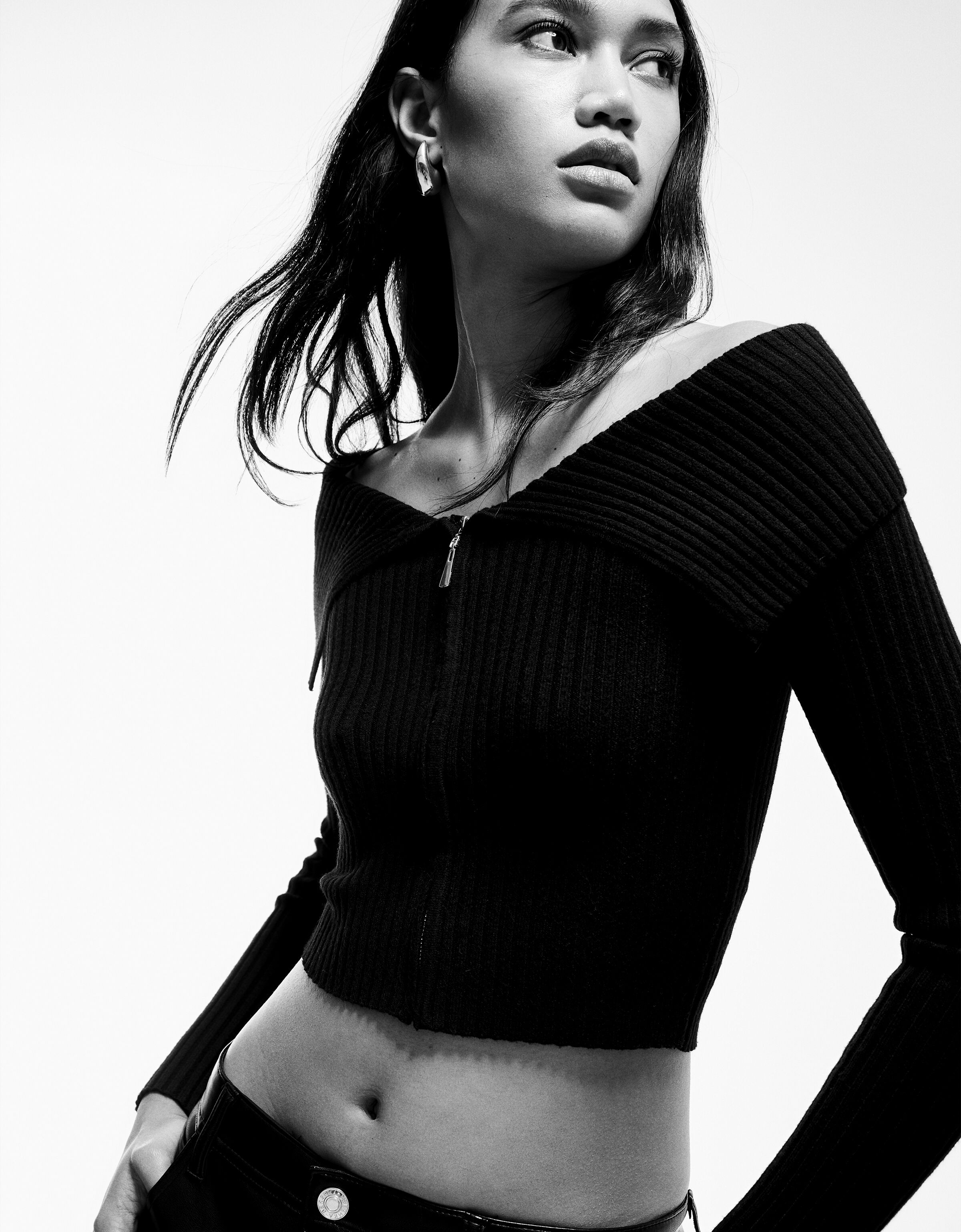 Bershka cropped zip up top cardigan