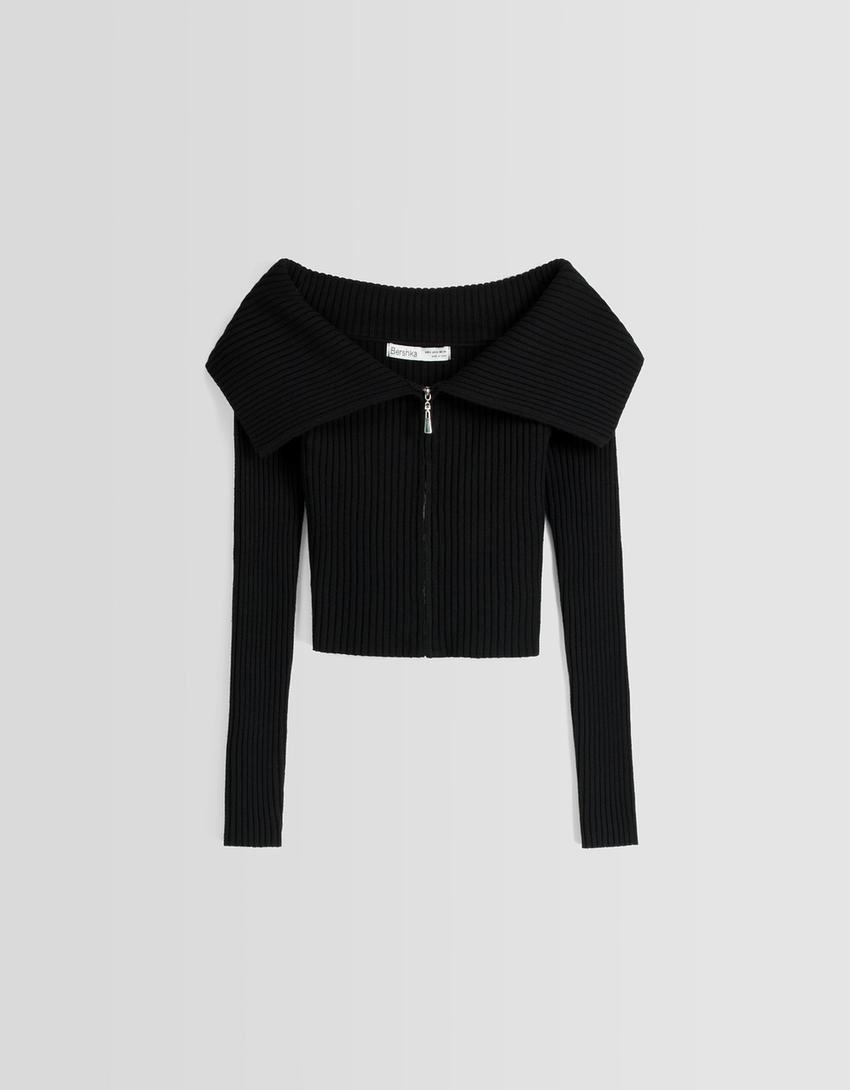 Gilet Bardot fermeture Éclair-Noir-4