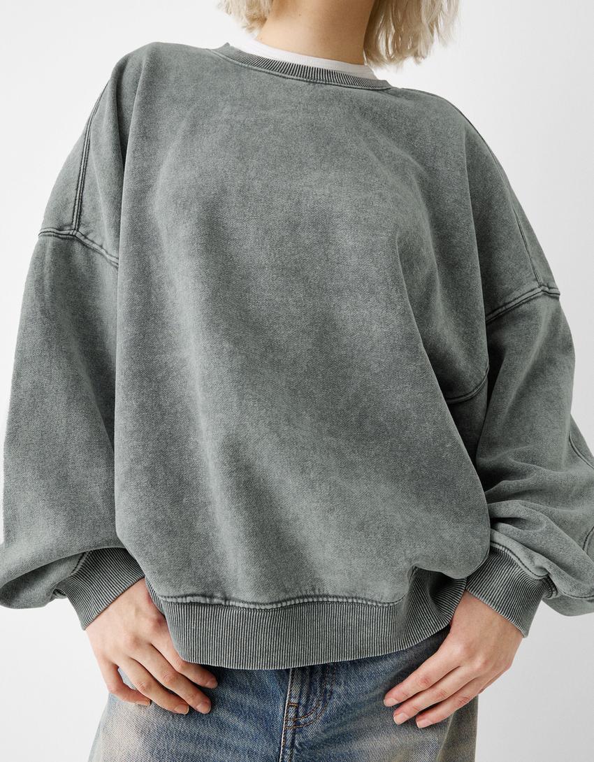 Kapüşonlu oversize sweatshirt-Gri-3