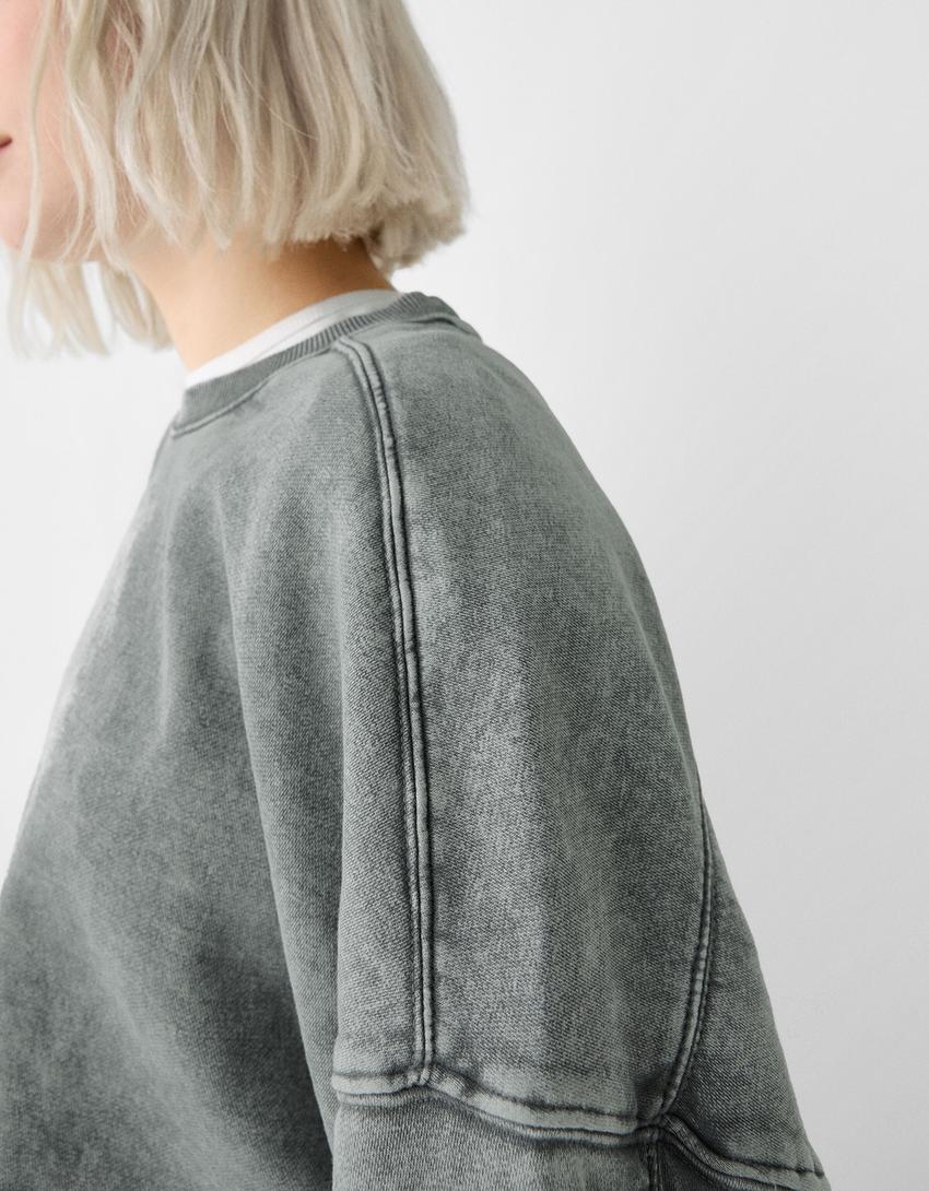 Kapüşonlu oversize sweatshirt-Gri-6