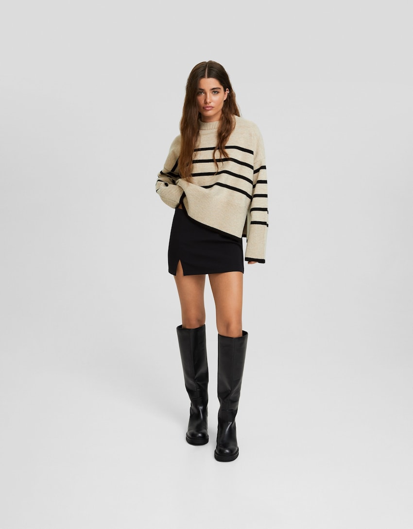 Round neck sweater with stripes - BSK Teen | Bershka
