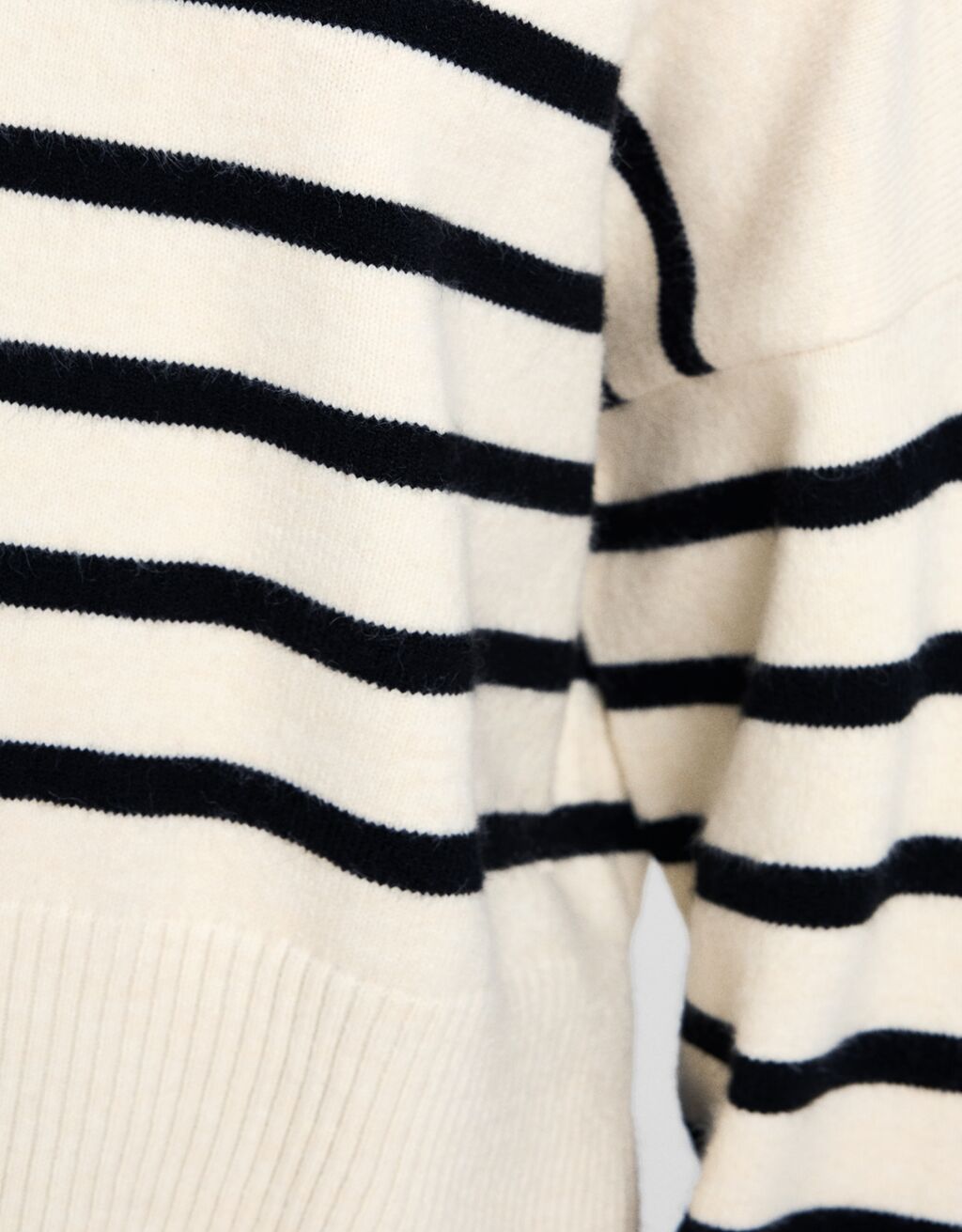 Pull rayé col roulé-Écru-5
