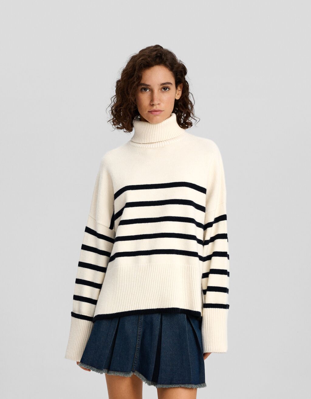 Striped high neck sweater - Women | Bershka