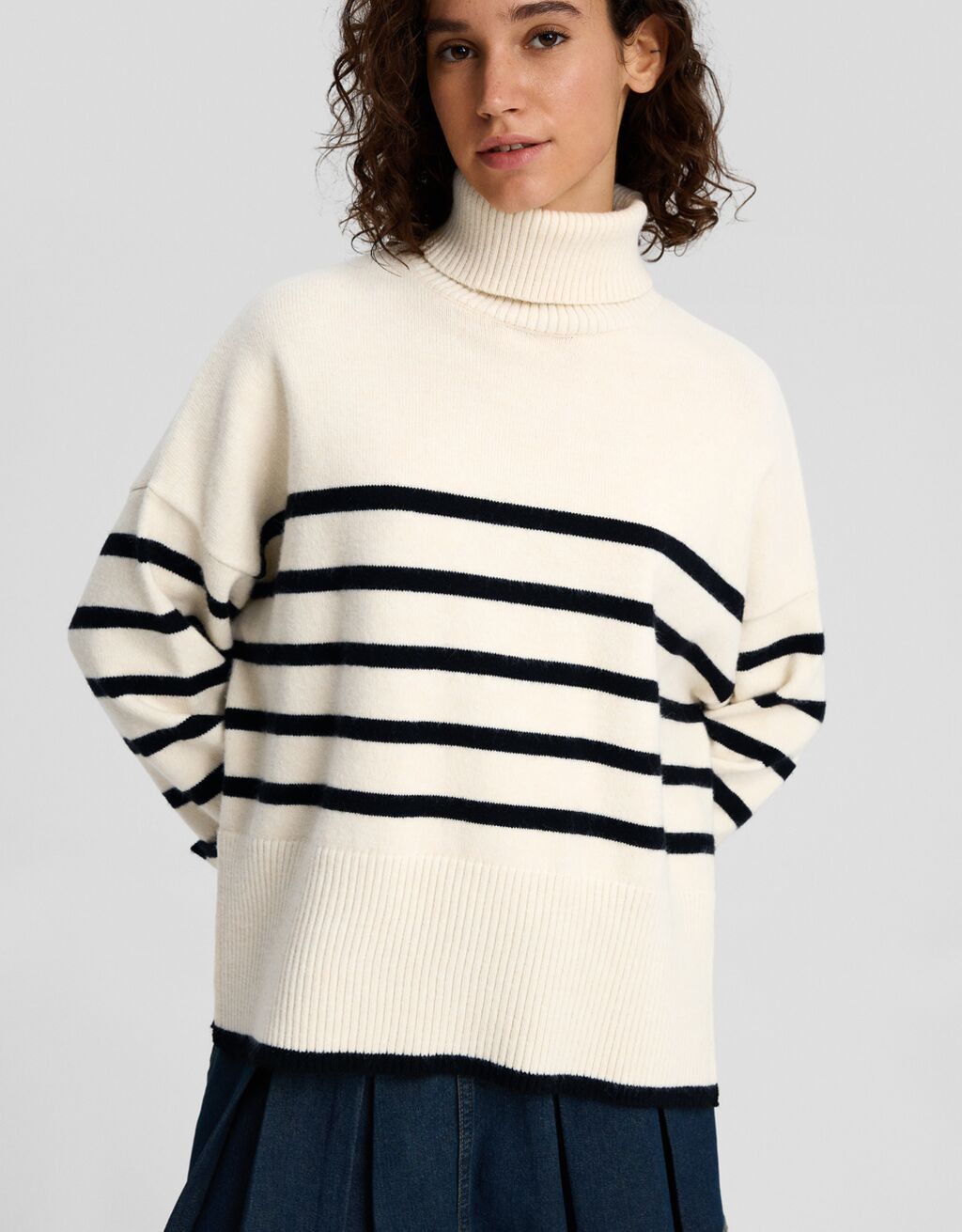 Striped high neck sweater - Women | Bershka
