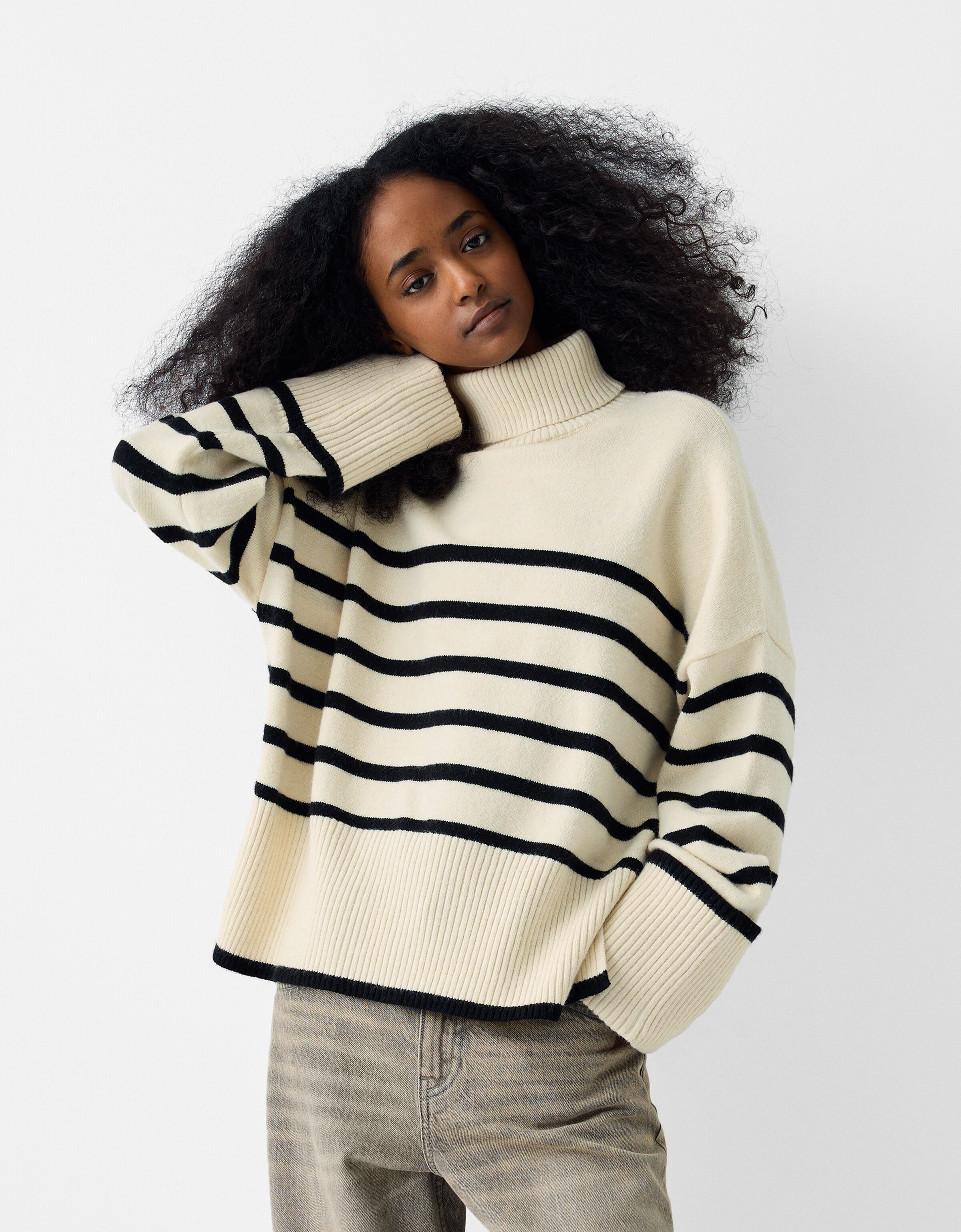 Striped high neck sweater