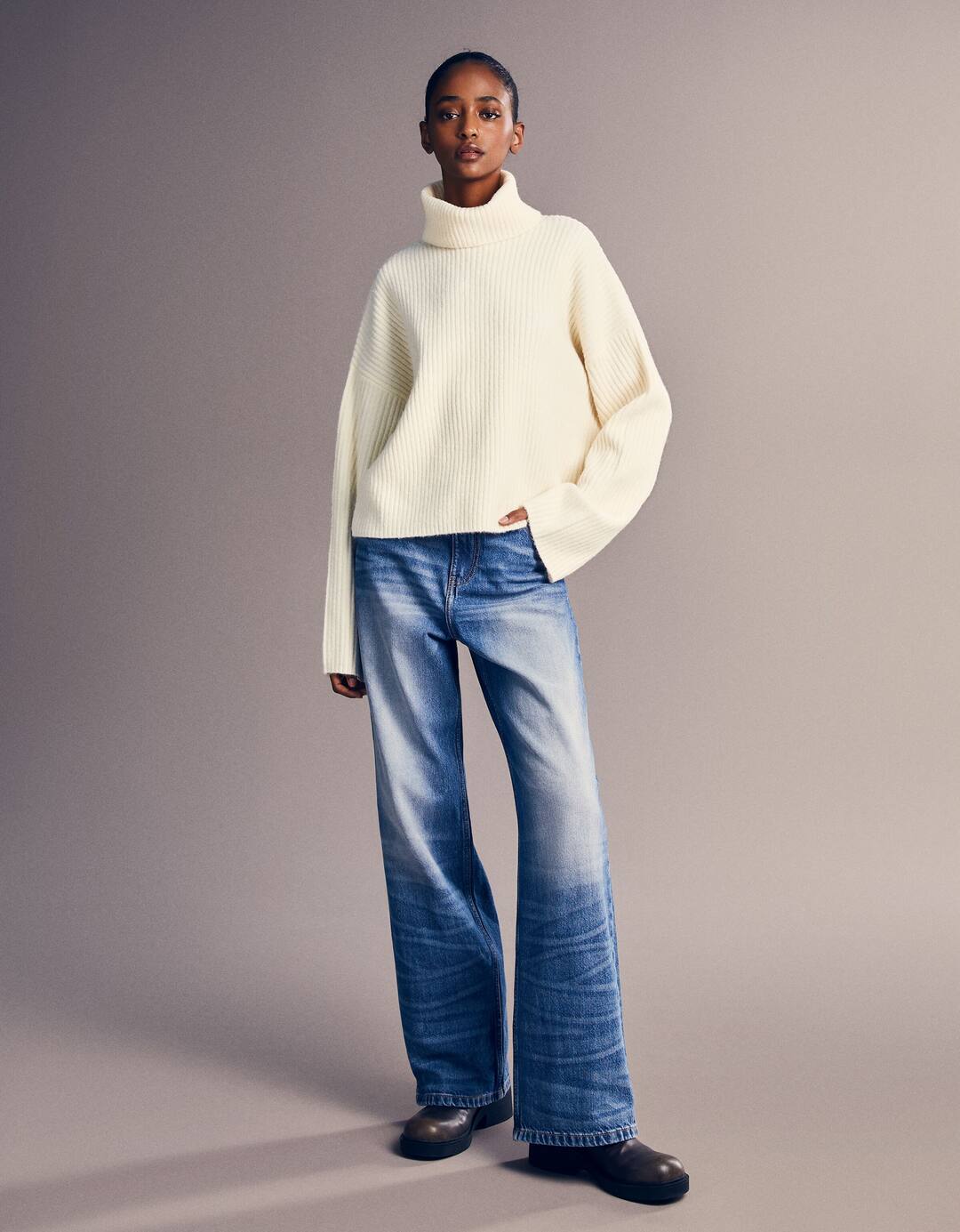 High neck ribbed sweater