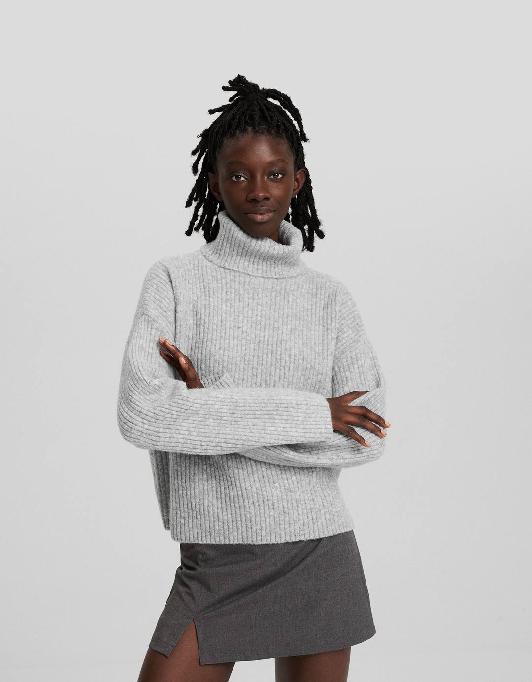 High neck ribbed sweater