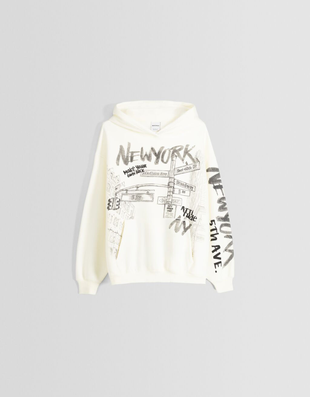 هودي قياس كبير بطبعةNew York-أبيض-4