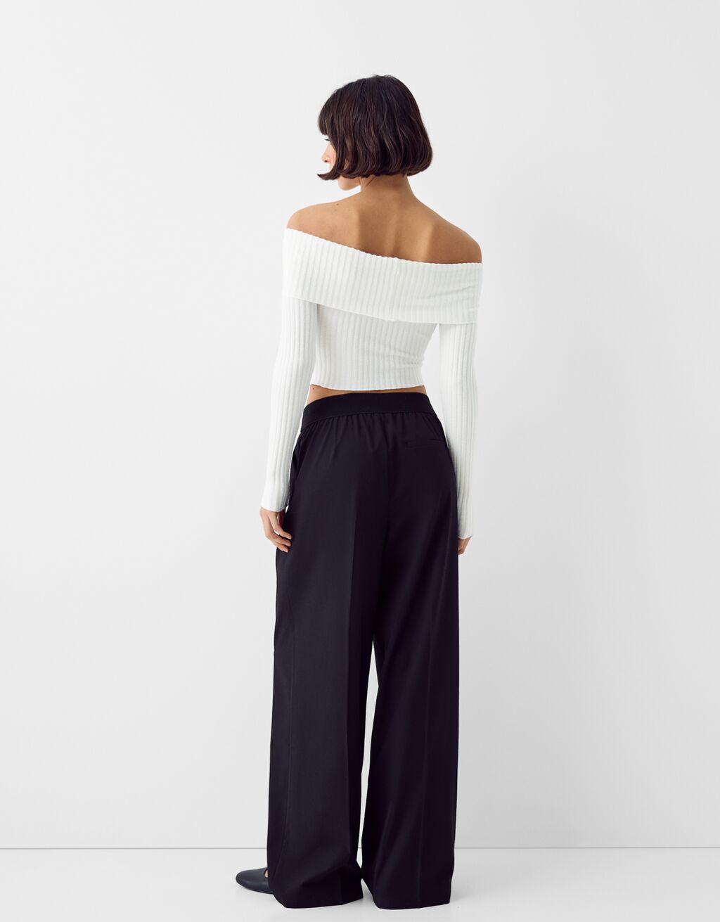 T-shirt manches longues Bardot bord-côte-Écru-1