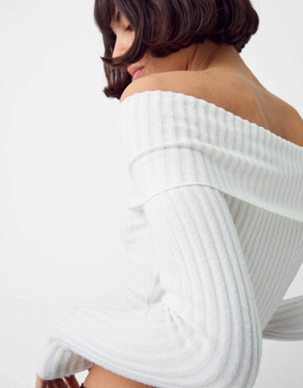 T-shirt manches longues Bardot bord-côte-Écru-5