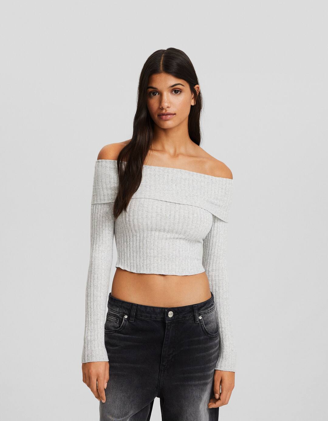 Ribbed sweater with Bardot neckline