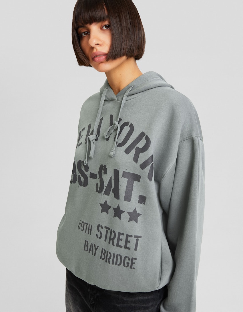 Printed hoodie-Khaki-2