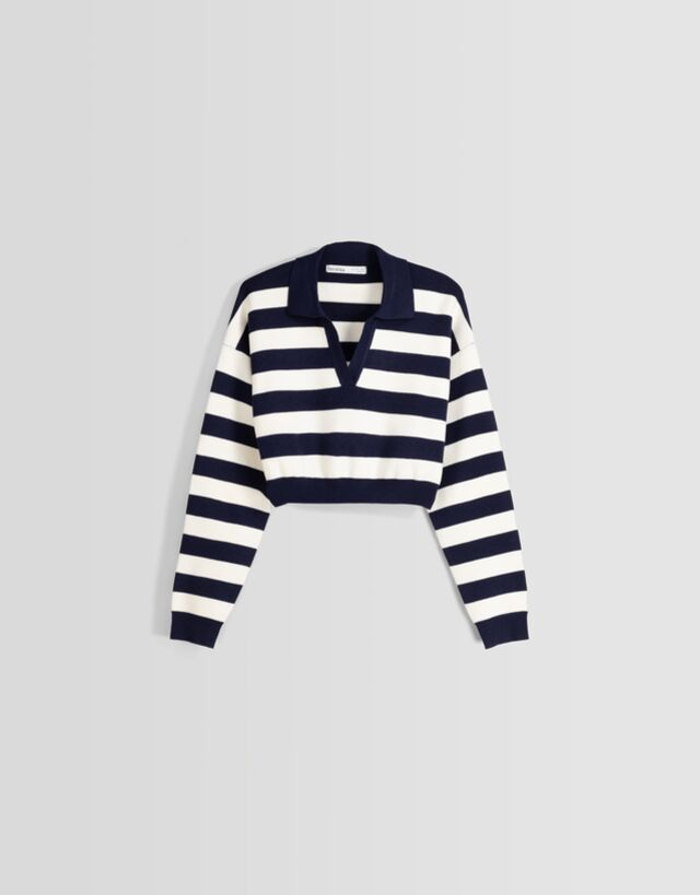 Polo collar sweater with stripes