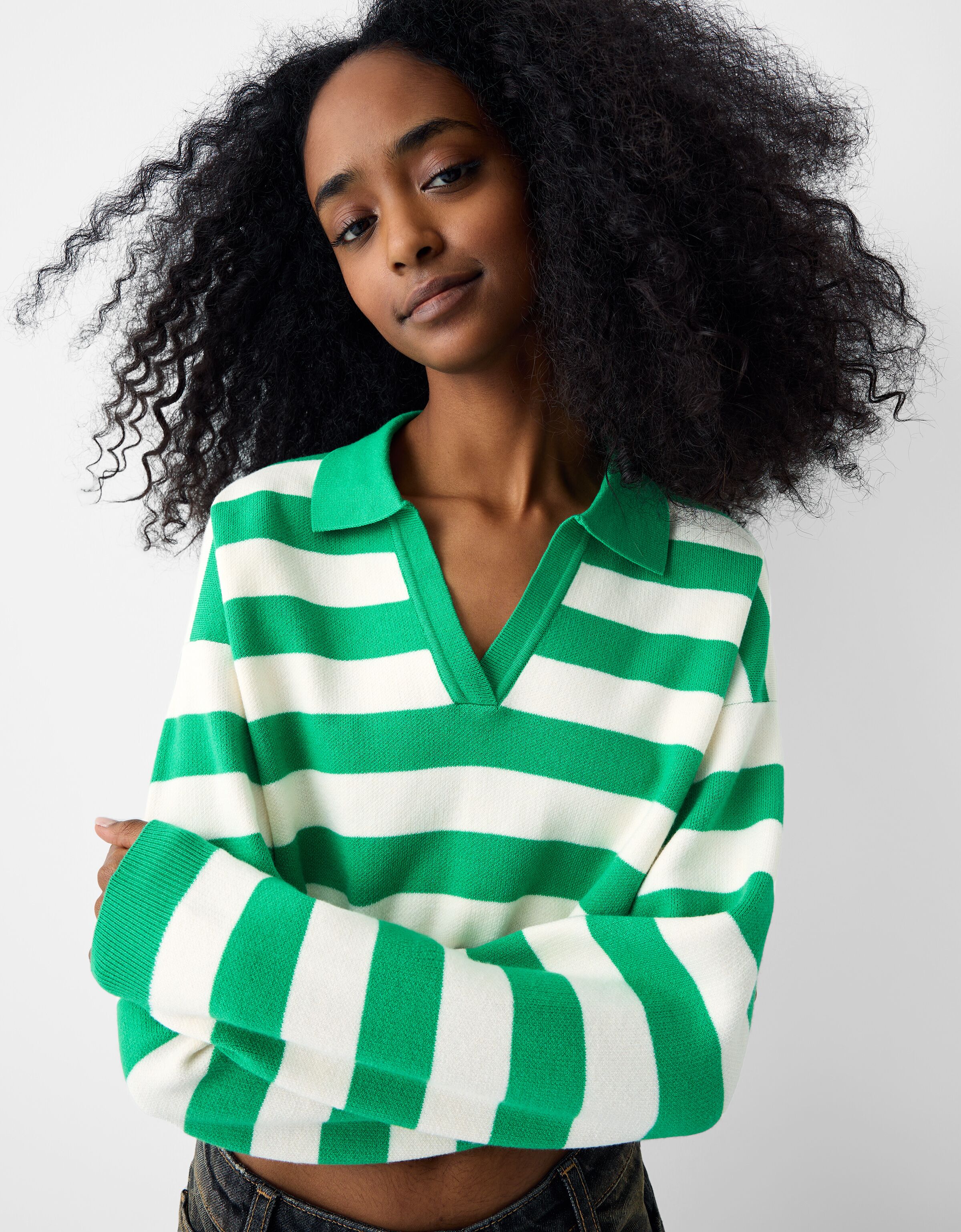 V neck hotsell striped jumper