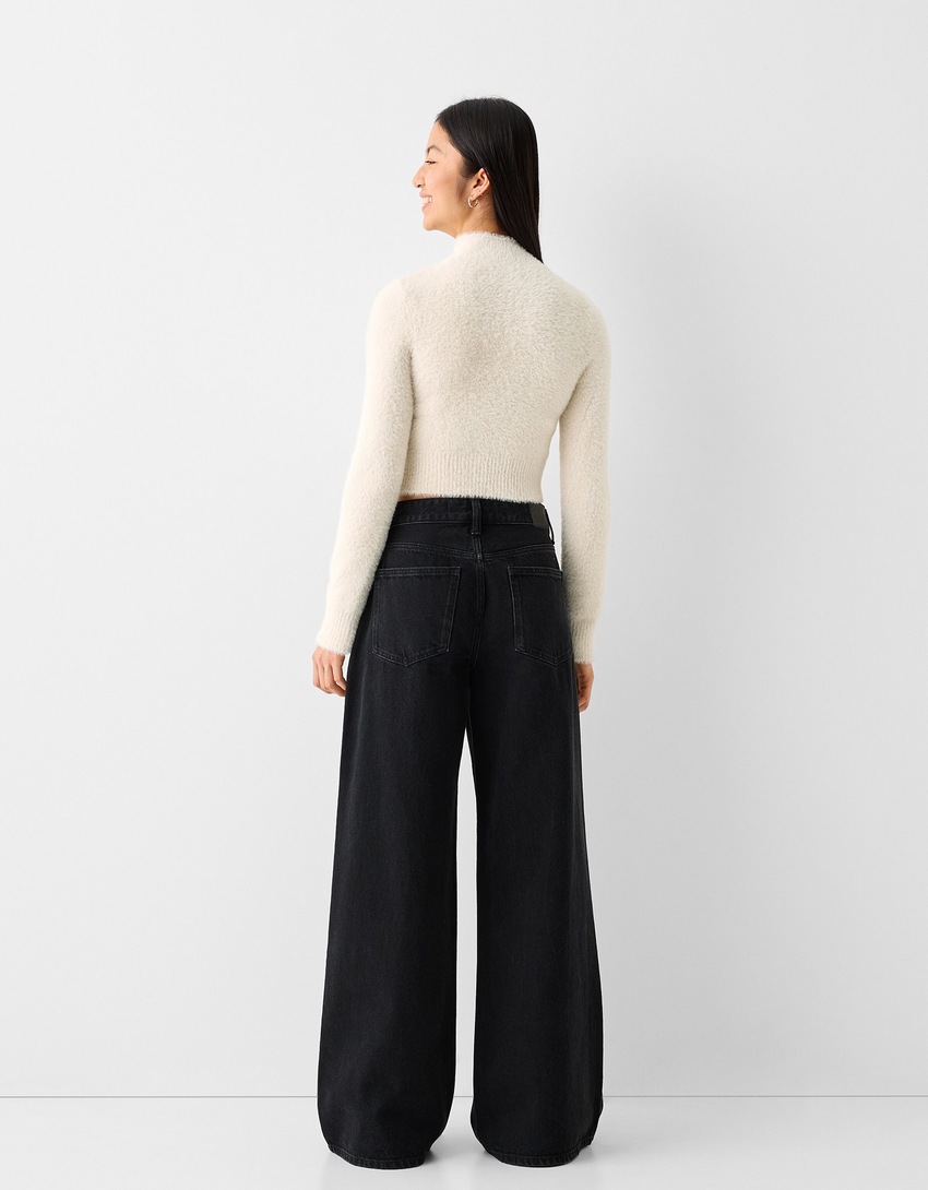 Pull col montant fausse fourrure-Sable-1
