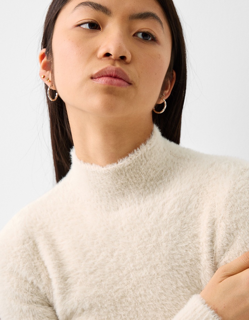 Pull col montant fausse fourrure-Sable-2