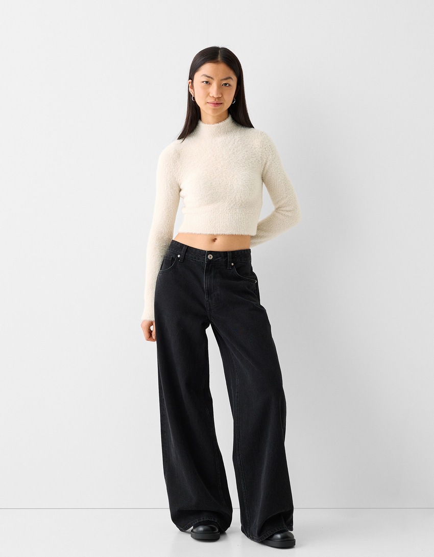 Pull col montant fausse fourrure-Sable-3