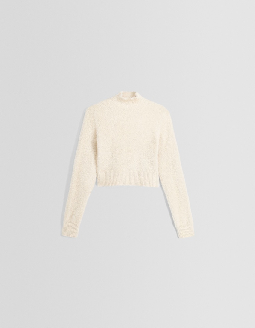 Pull col montant fausse fourrure-Sable-4