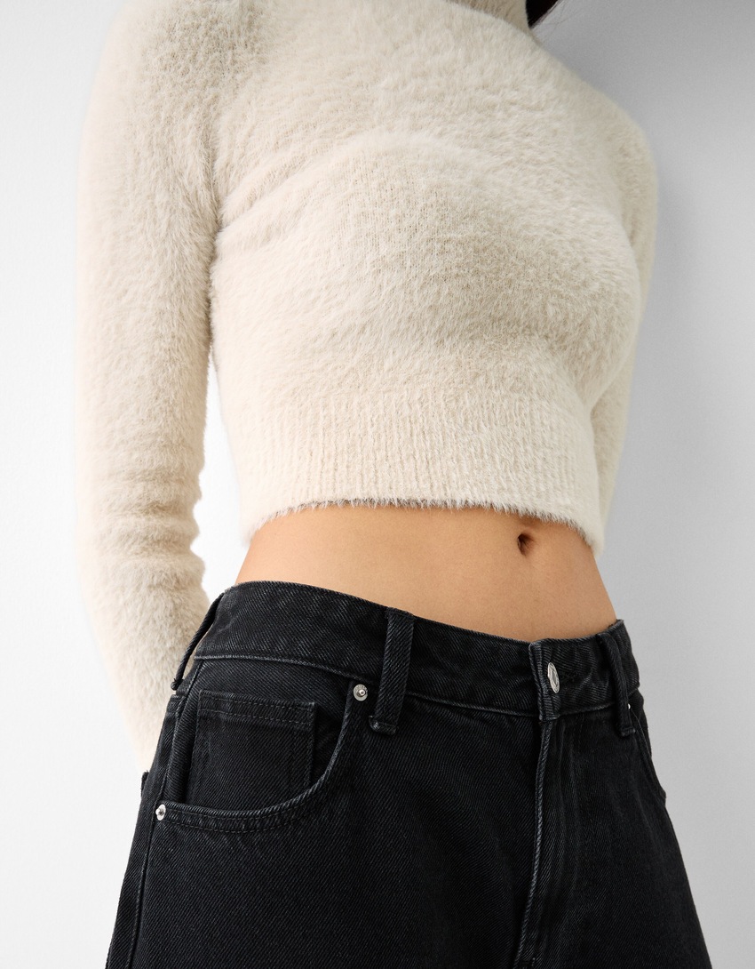 Pull col montant fausse fourrure-Sable-5