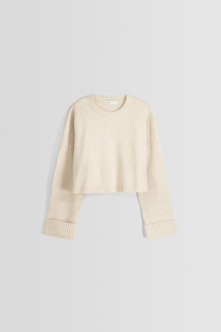 Sweater cropped com decote redondo