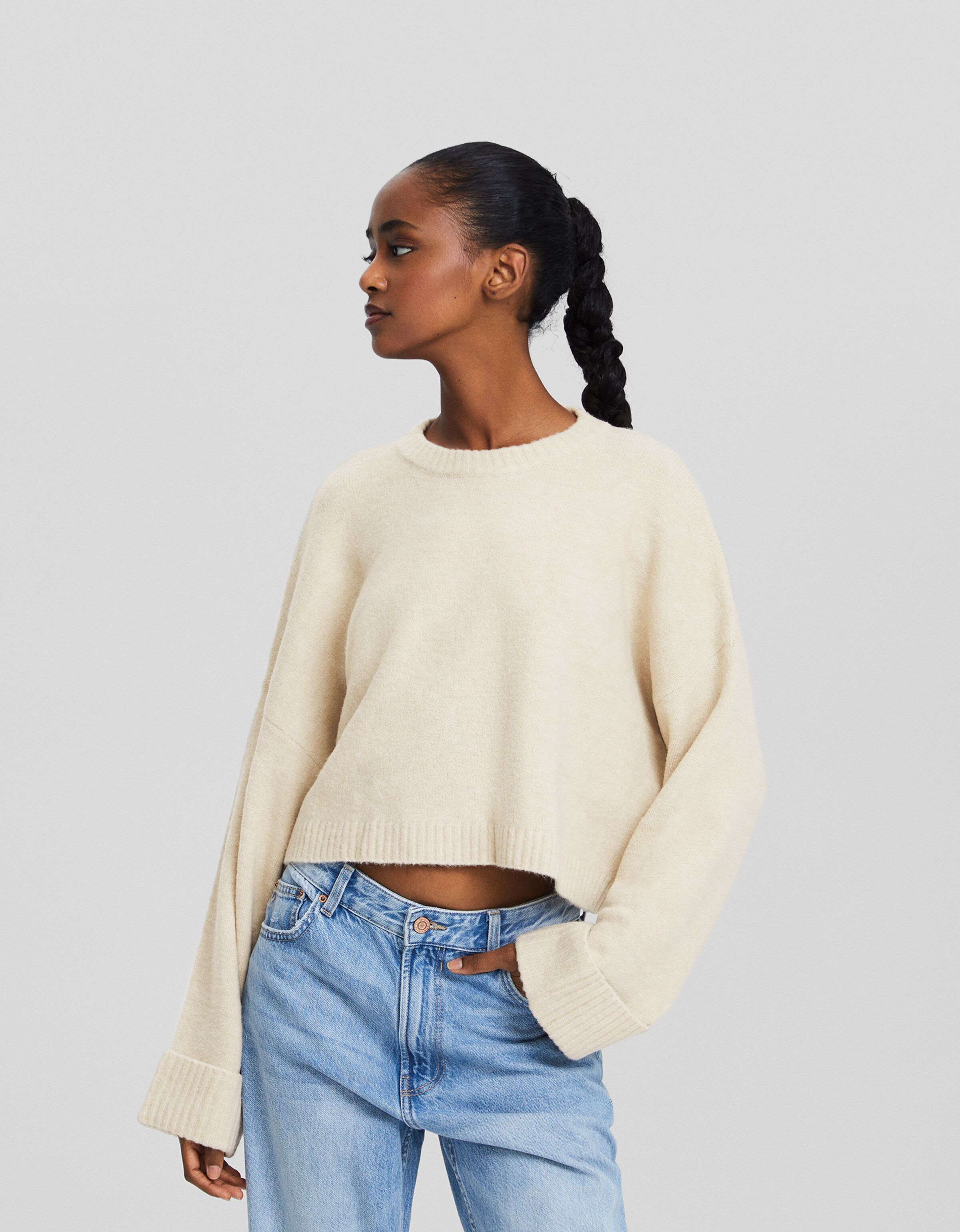 Cropped crew neck clearance jumper