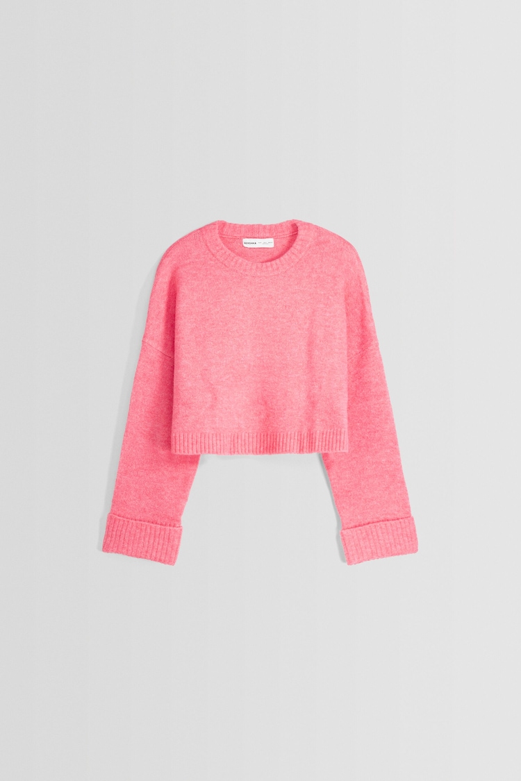 Sweater cropped com decote redondo