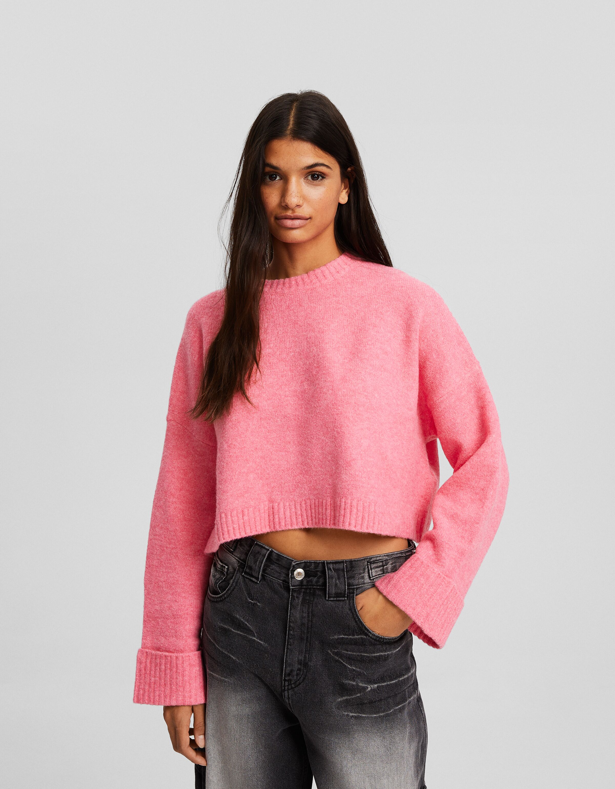 Pink crop best sale top sweater