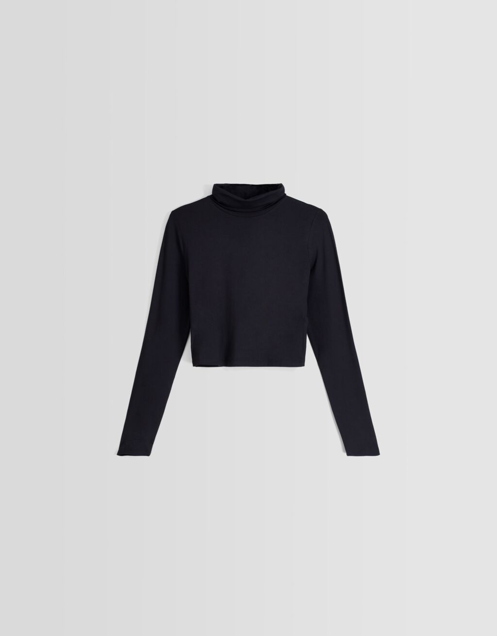 Dik yaka uzun kollu t-shirt-Siyah-4