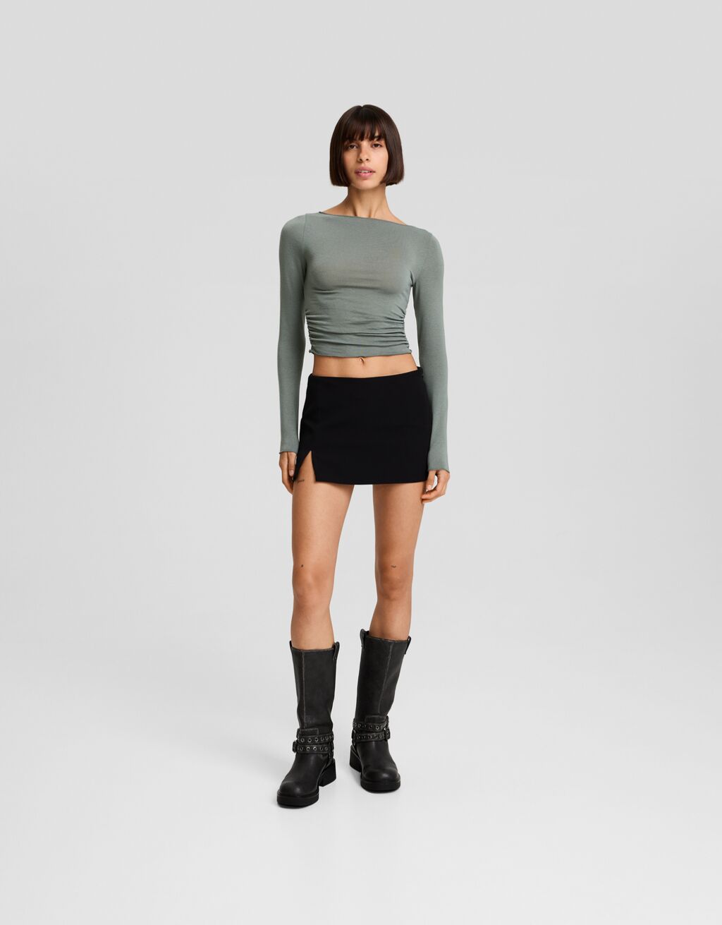 Top manches longues col bateau coutures-Vert-3