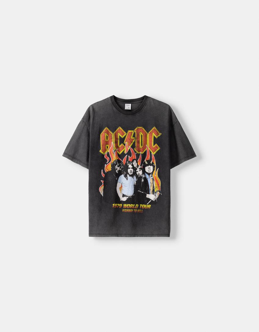 T-shirt AC/DC manches courtes imprimé-Gris-4