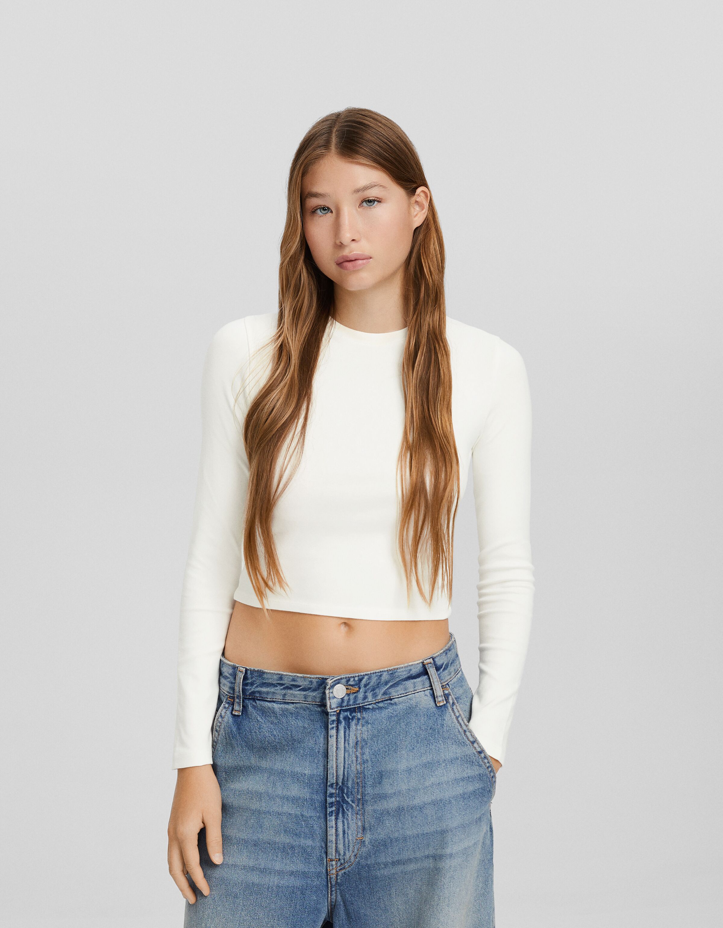 Bershka camisetas manga online larga mujer