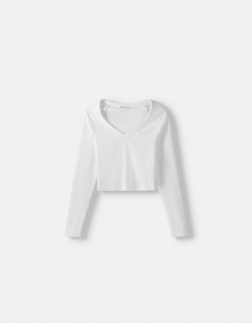Long sleeve V-neck T-shirt - BSK Teen | Bershka