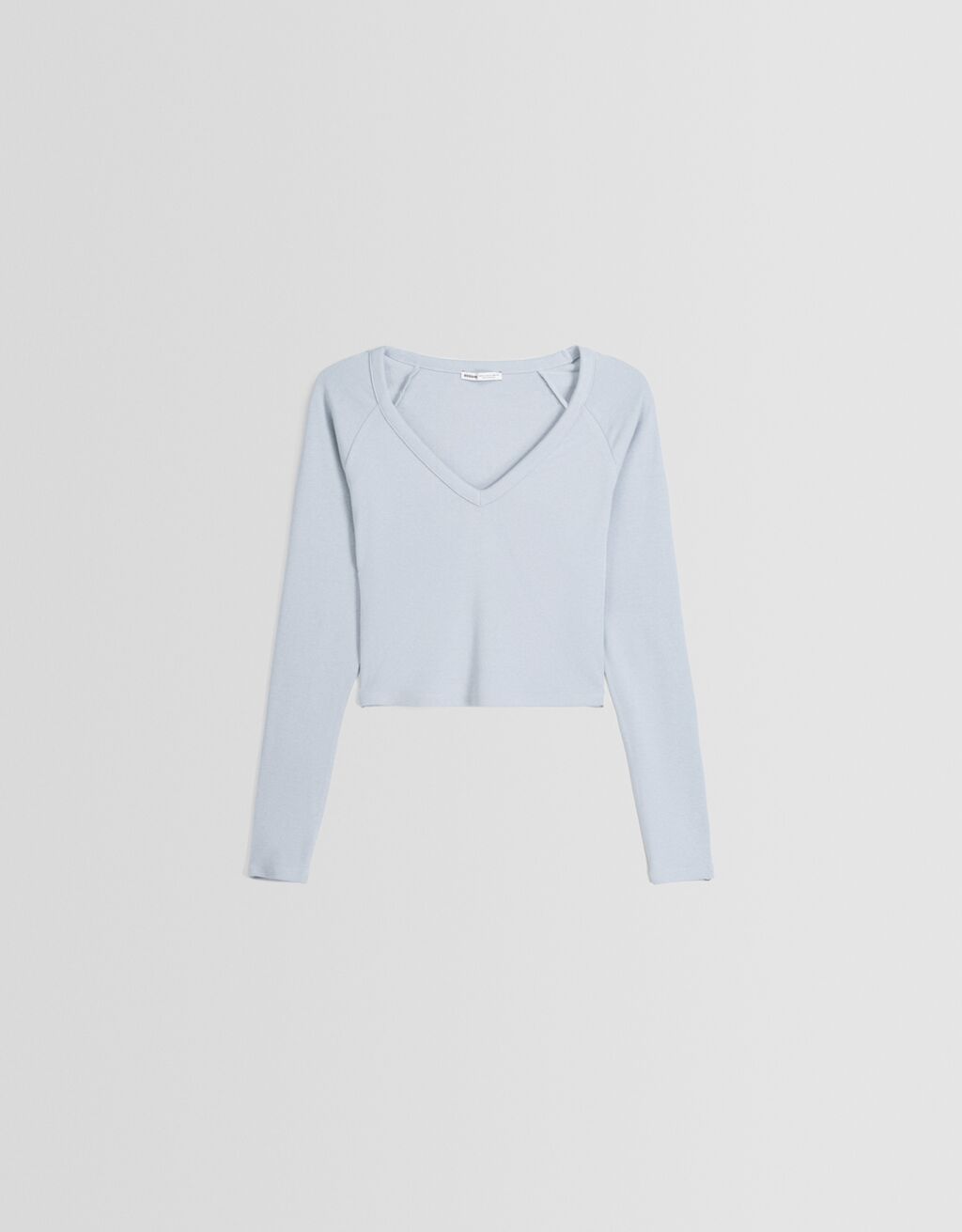 Long sleeve V-neck T-shirt-Light blue-4