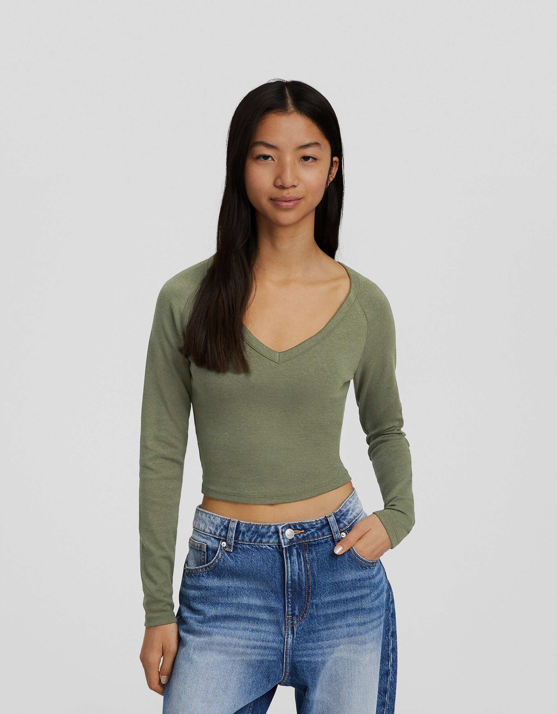 Sheer long sleeve T-shirt with a high neck