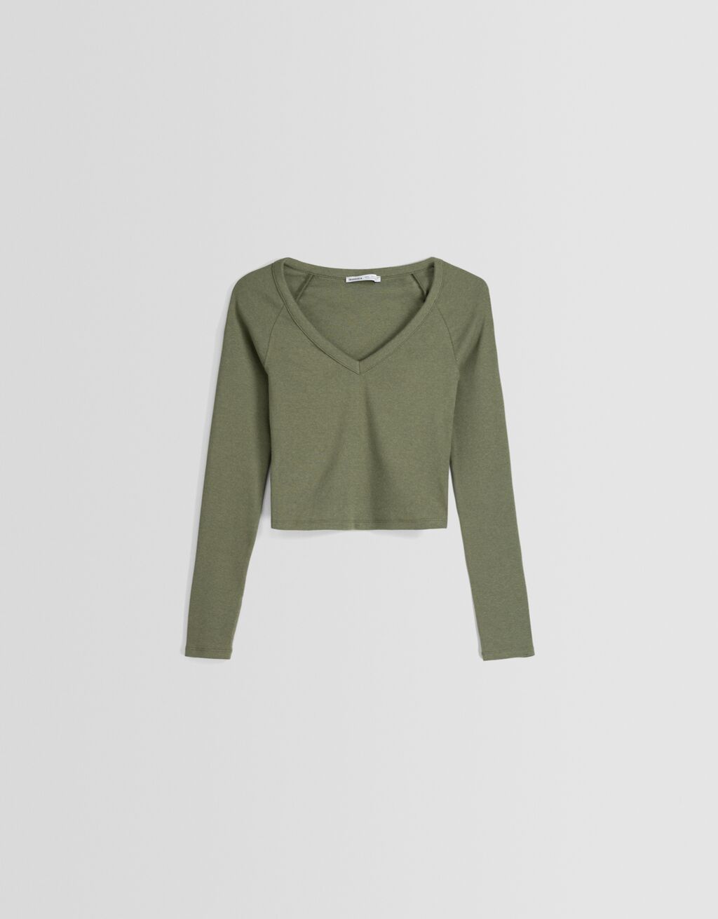 Long sleeve V-neck T-shirt-Khaki-4