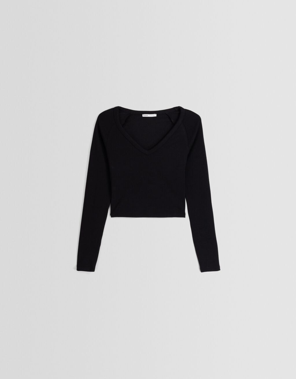 Long sleeve V-neck T-shirt-Black-4