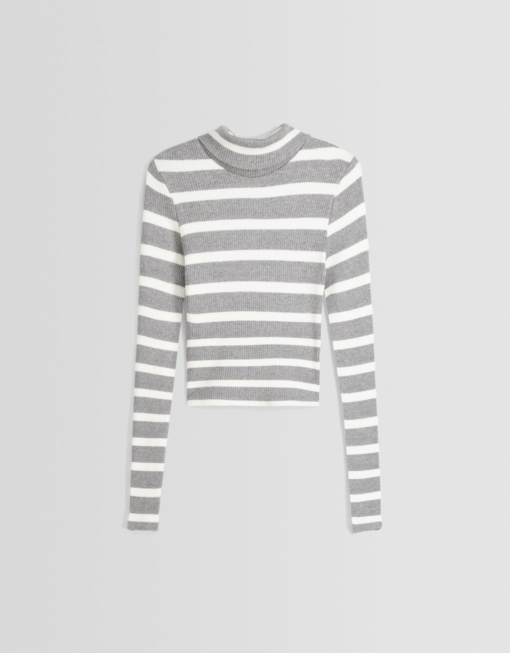 Pull rayé col roulé-Gris-4