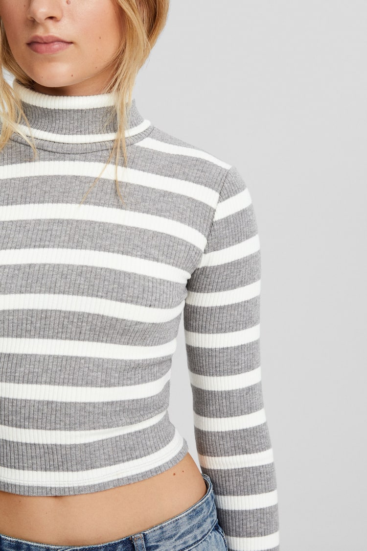 Striped high neck sweater