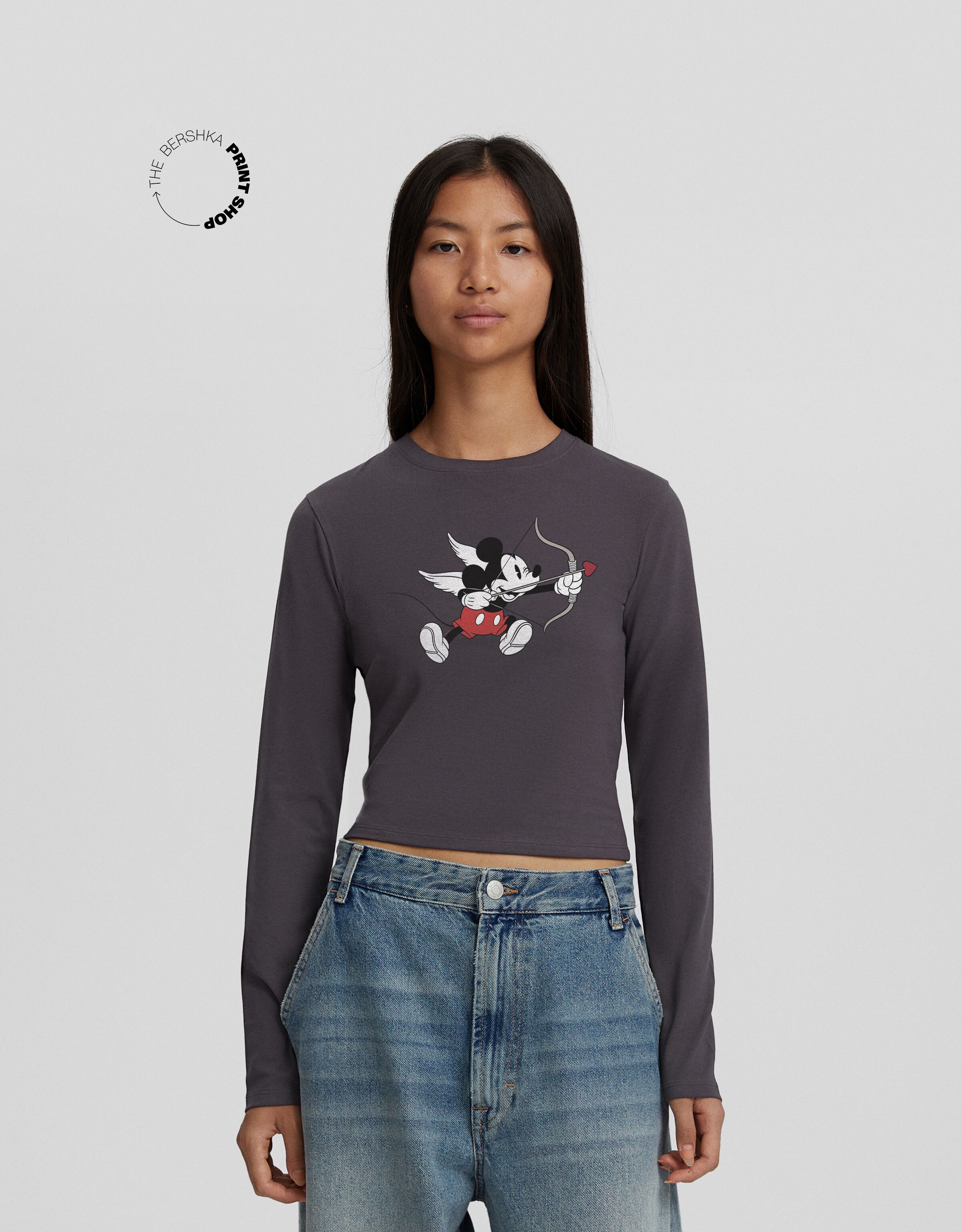 Mickey Mouse print long sleeve T shirt T shirts BSK Teen Bershka